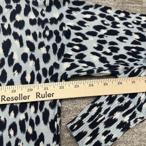 LOFT Cardigan Sweater Womens Medium Blue Leopard Print Button Front Knit - Picture 11 of 12